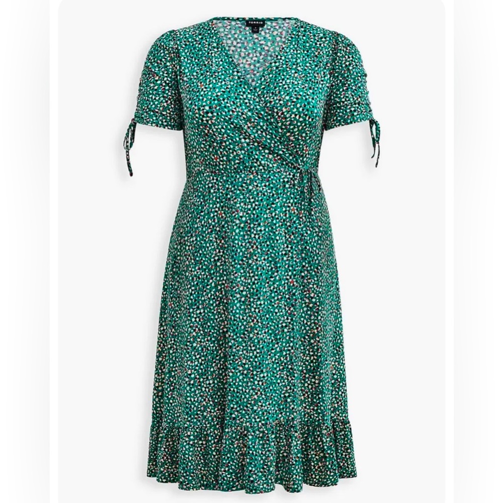 Torrid Wrap Dress Studio Knit Green Dots 2X NWOT